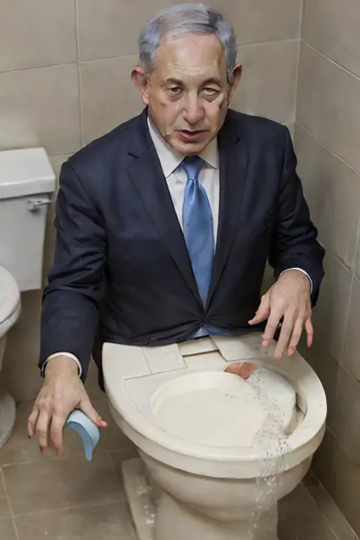 Netanyahu flushing himself down his own toilet