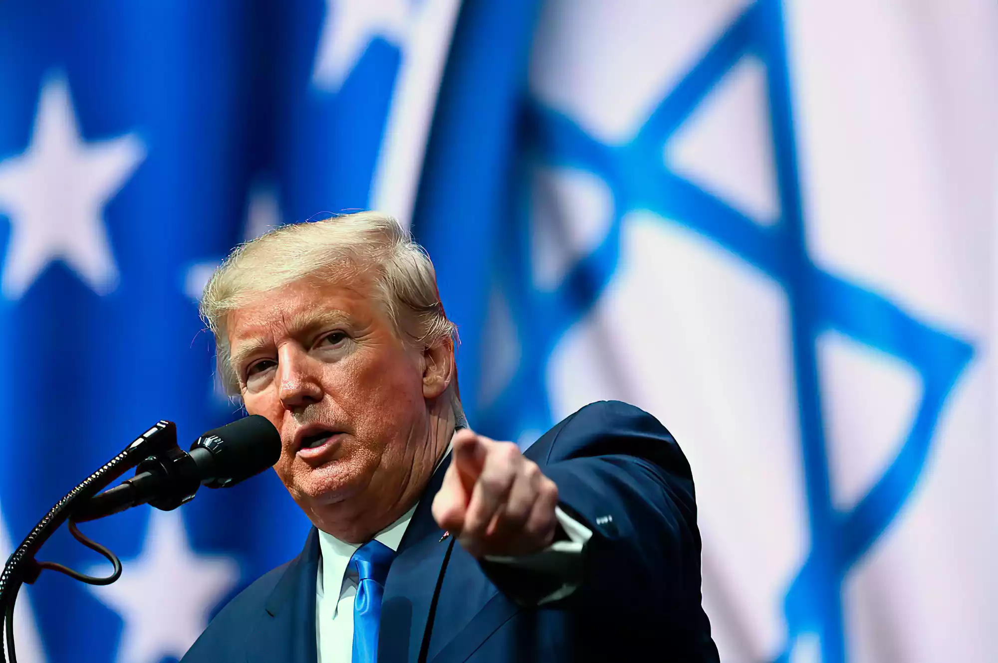 Trump pointing his finger at himself from the other side of the Earth
